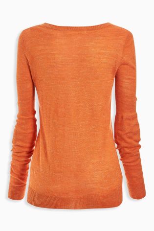 Slub Linen Mix V-Neck Sweater